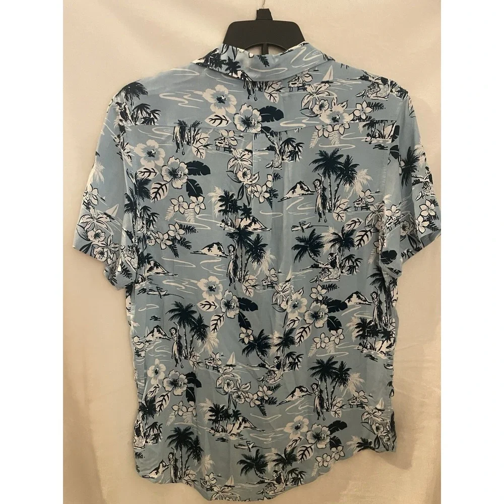 C&C CALIFORNIA - Blue Floral Surf Aloha‎ Hawaiian Mens Medium Summer Hula Girl